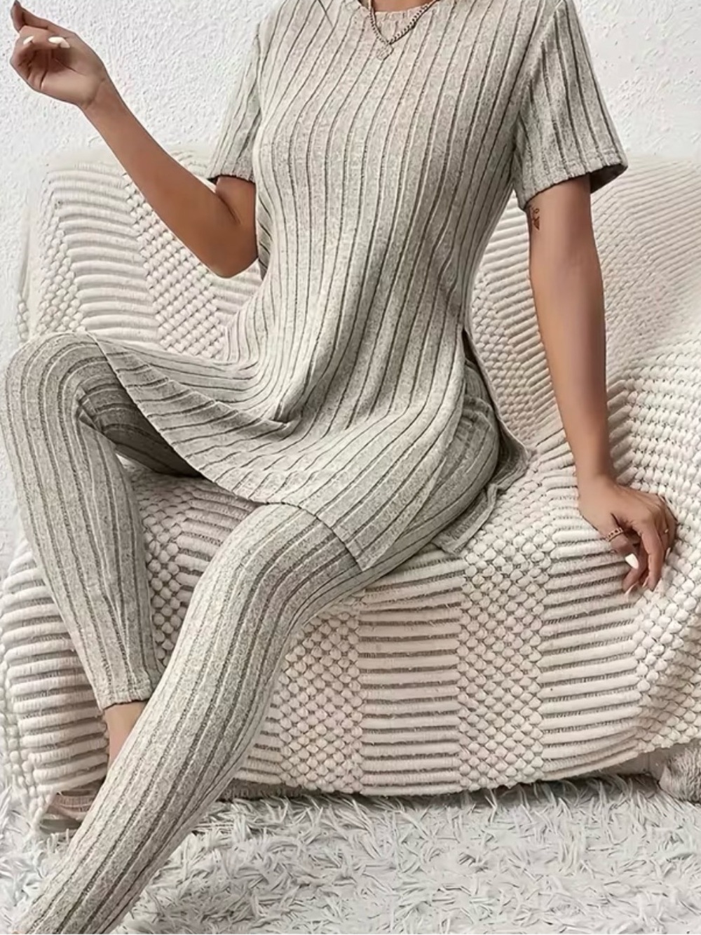Women's Ribbed Lounge Pants Set - Light Gray. So soft.yummm